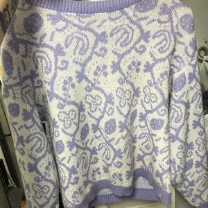 Vintage 80s Fairy Kei Pastel Purple and White Petite Cue Knits Sweater